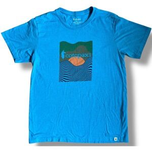 Cotopaxi Mens Graphic T-Shirt Blue Organic Cotton Blend Llama Logo Size Medium